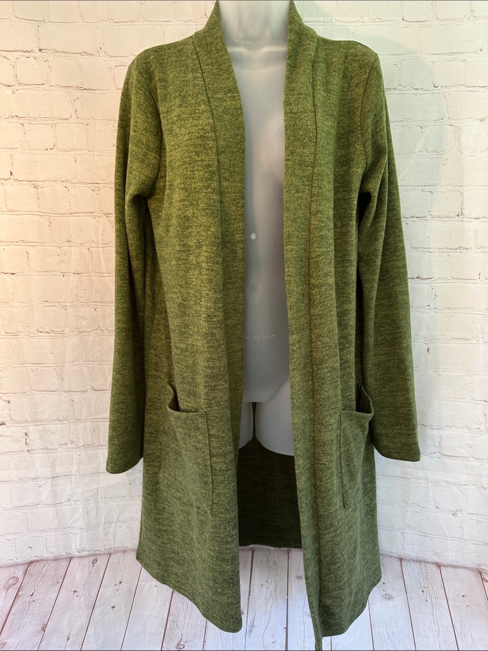Zenana Outfitters Olive Open-Front Long Knit Cardigan Sweater size L